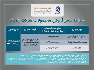 اعلام شرایط پیش فروش محصولات زامیاد/ پادرا پلاس و نیسان دوگانه سوز آپشنال عرضه می شود