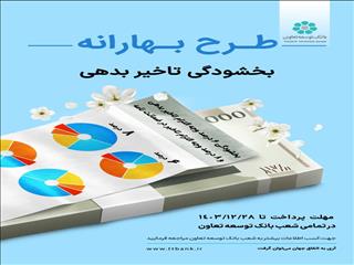 «طرح بهارانه» بانک توسعه تعاون برای بخشودگی جریمه اقساط